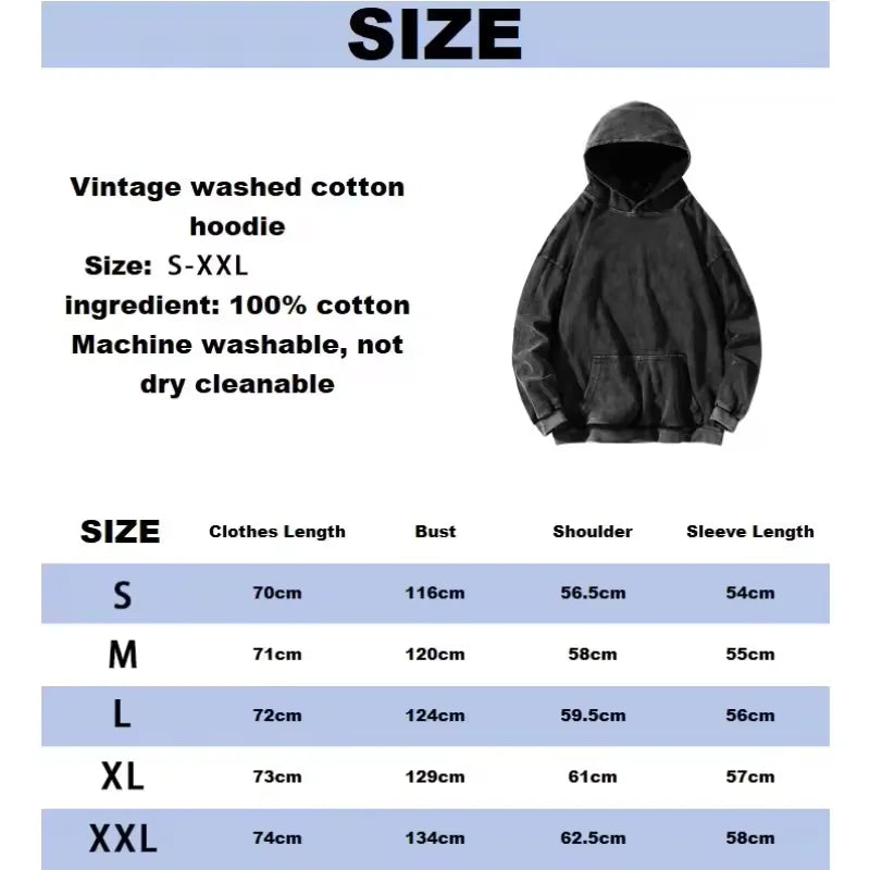 Anime Graphic Hooded Men Women Vintage Hoodies Washed Cotton Sweatshirt Harajuku Streetwear Male Pullover