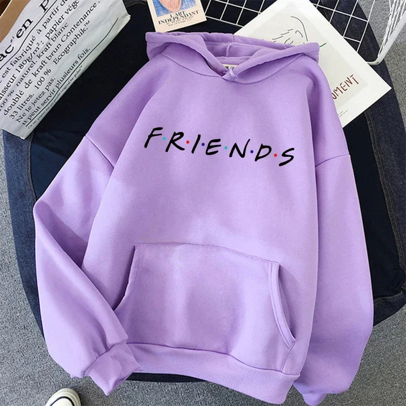 Women Funny Cartoon Friends Black Hoodies Friends Tv Show Harajuku Ullzang Graphic Sweatshirt Vintage Letter Y2k Hoody Female