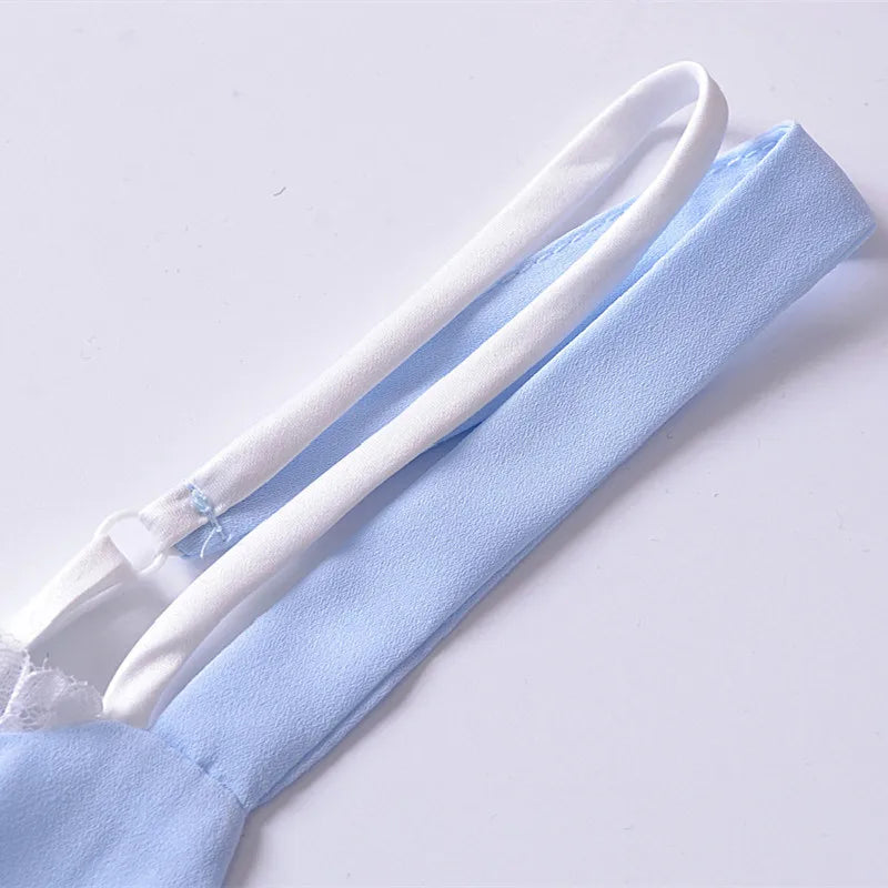 Light Blue Spliced Ruffles Hem Midi Dress