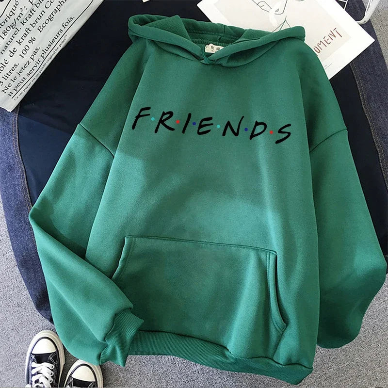 Women Funny Cartoon Friends Black Hoodies Friends Tv Show Harajuku Ullzang Graphic Sweatshirt Vintage Letter Y2k Hoody Female