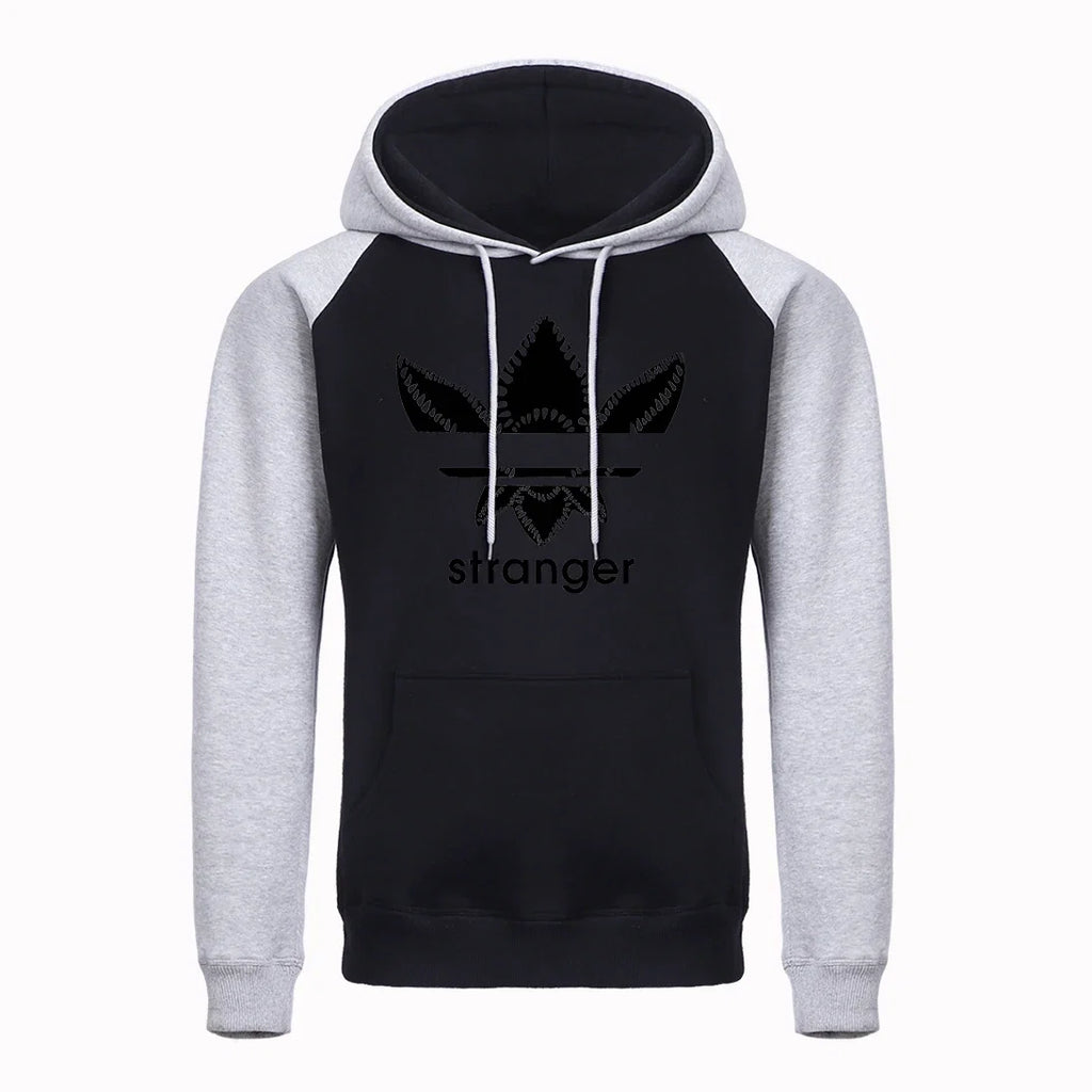 Funny Stranger Floral Pattern Printed Hoodies Mens Letter Style Streetwear Fashion Loose Street Hoody Fleece Pullover Men Hoodie