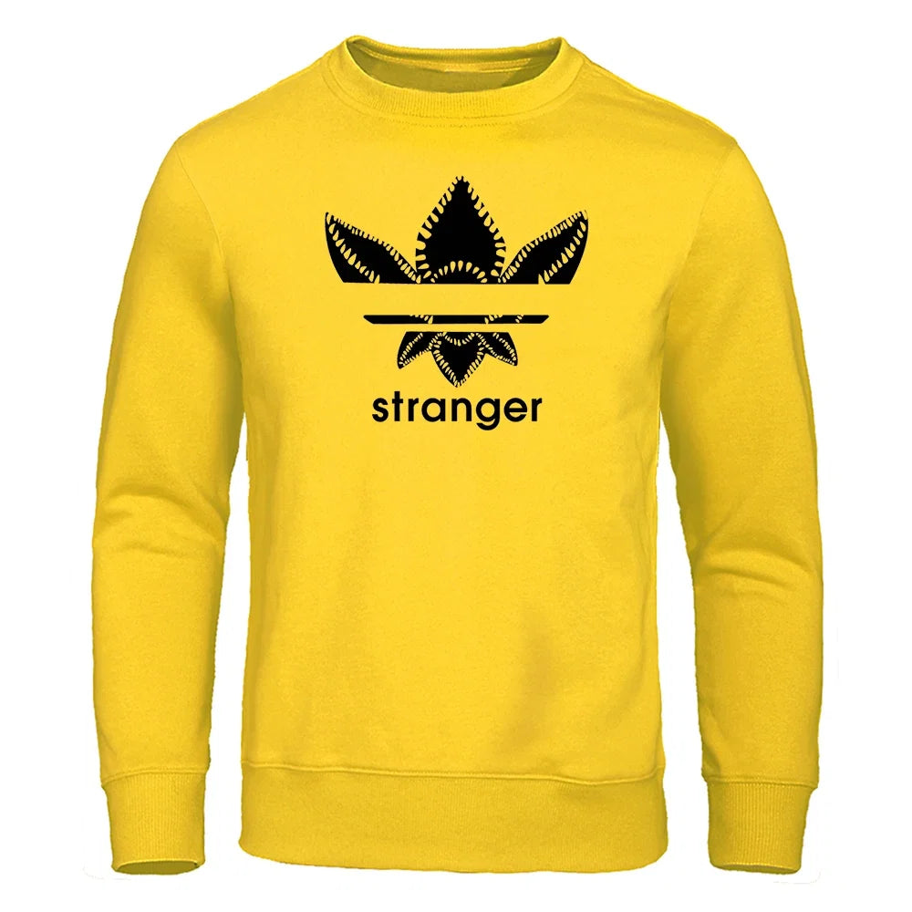 Funny Stranger Floral Pattern Printed Hoodies Mens Letter Style Streetwear Fashion Loose Street Hoody Fleece Pullover Men Hoodie