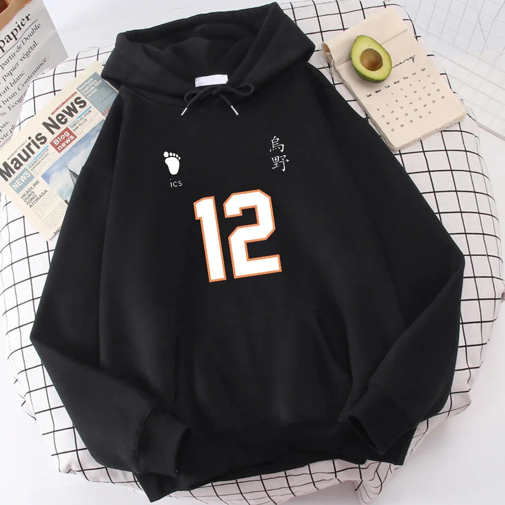 Haikyuu Number 1-12 Printed Hooded Men Women Hoodies Plus Size Sweatshirt Harajuku Long Sleeve Unisex Streetwear Tops