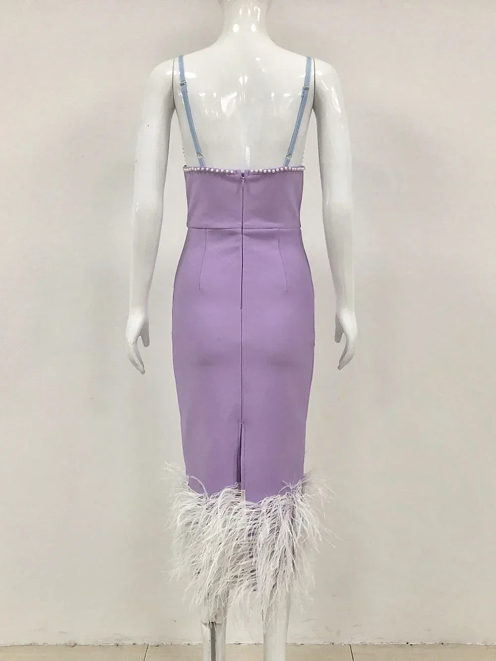Feather & Bead Cocktail  Spaghetti Strap Party Dress