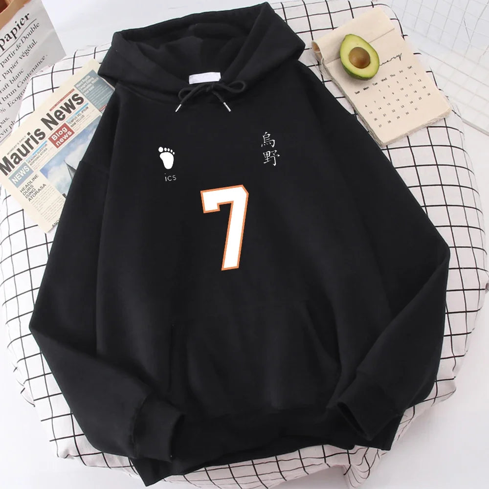 Haikyuu Number 1-12 Printed Hooded Men Women Hoodies Plus Size Sweatshirt Harajuku Long Sleeve Unisex Streetwear Tops