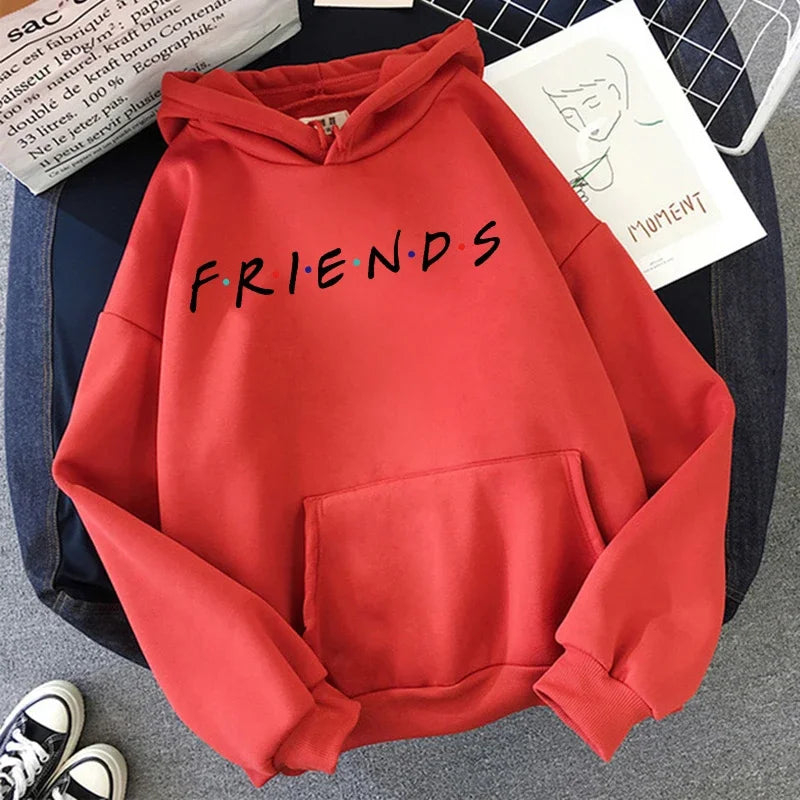 Women Funny Cartoon Friends Black Hoodies Friends Tv Show Harajuku Ullzang Graphic Sweatshirt Vintage Letter Y2k Hoody Female