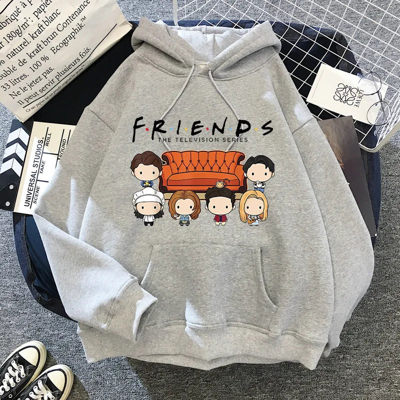 Women Funny Cartoon Friends Black Hoodies Friends Tv Show Harajuku Ullzang Graphic Sweatshirt Vintage Letter Y2k Hoody Female
