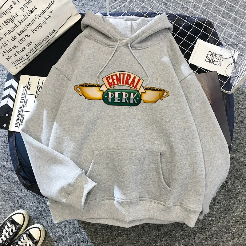 Women Funny Cartoon Friends Black Hoodies Friends Tv Show Harajuku Ullzang Graphic Sweatshirt Vintage Letter Y2k Hoody Female