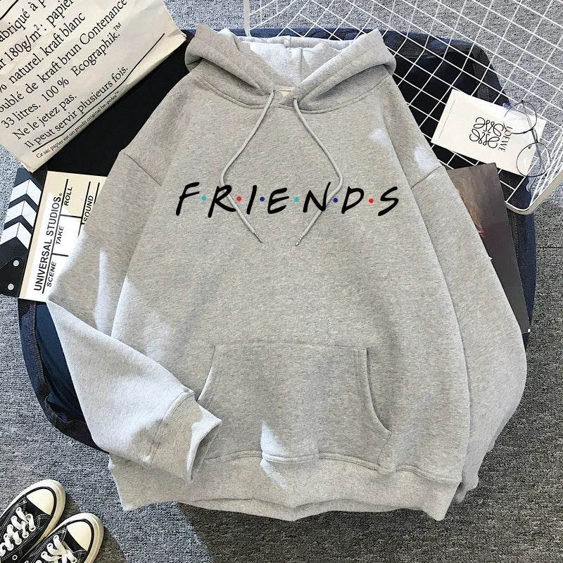 Women Funny Cartoon Friends Black Hoodies Friends Tv Show Harajuku Ullzang Graphic Sweatshirt Vintage Letter Y2k Hoody Female