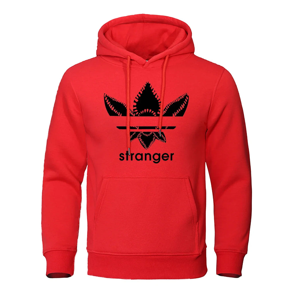 Funny Stranger Floral Pattern Printed Hoodies Mens Letter Style Streetwear Fashion Loose Street Hoody Fleece Pullover Men Hoodie