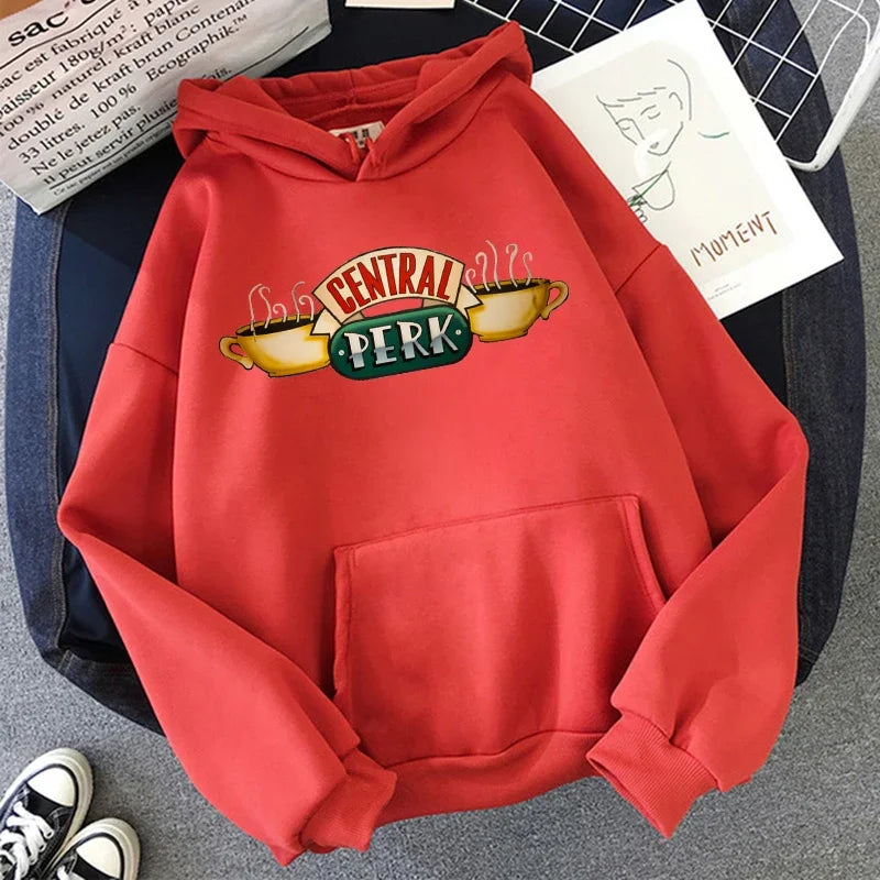 Women Funny Cartoon Friends Black Hoodies Friends Tv Show Harajuku Ullzang Graphic Sweatshirt Vintage Letter Y2k Hoody Female