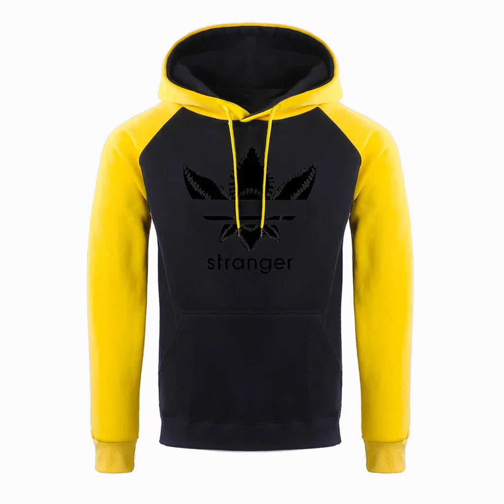 Funny Stranger Floral Pattern Printed Hoodies Mens Letter Style Streetwear Fashion Loose Street Hoody Fleece Pullover Men Hoodie