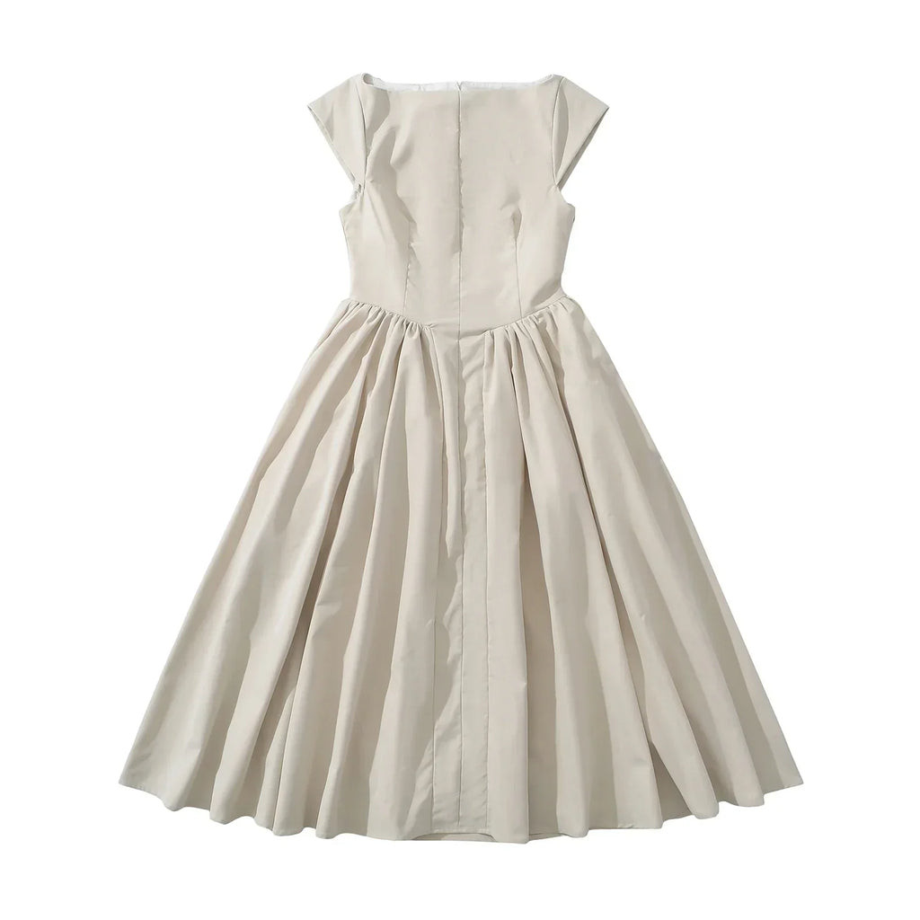 Short Sleeve Hollow Out Back Midi Dress