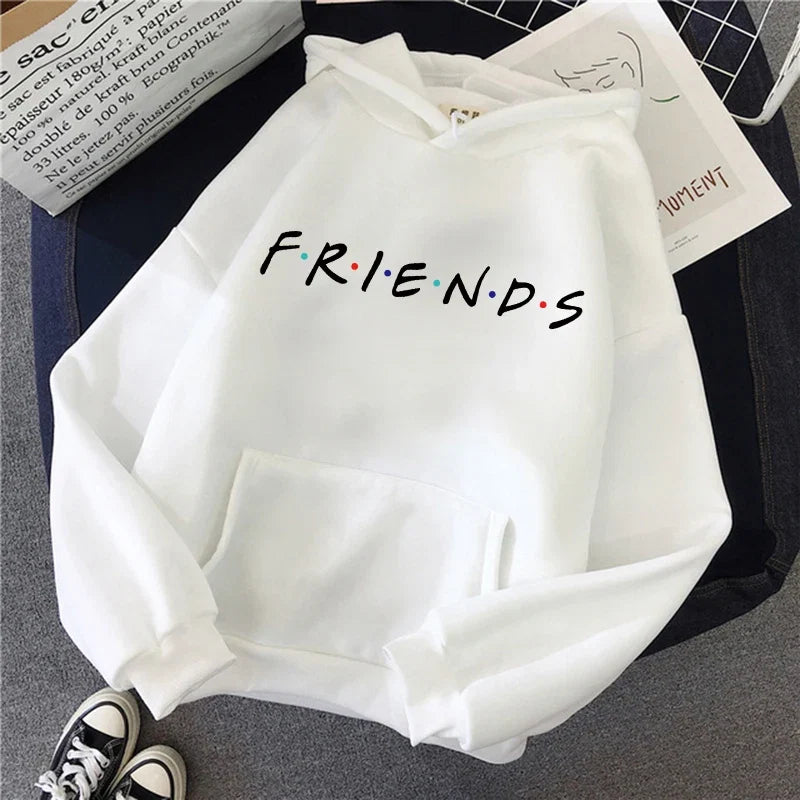 Women Funny Cartoon Friends Black Hoodies Friends Tv Show Harajuku Ullzang Graphic Sweatshirt Vintage Letter Y2k Hoody Female