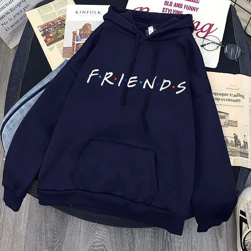 Women Funny Cartoon Friends Black Hoodies Friends Tv Show Harajuku Ullzang Graphic Sweatshirt Vintage Letter Y2k Hoody Female