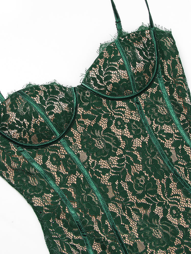 Spaghetti Strap Midi Green Dress