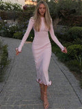 Knit Midi Dress with Ruffle Trim