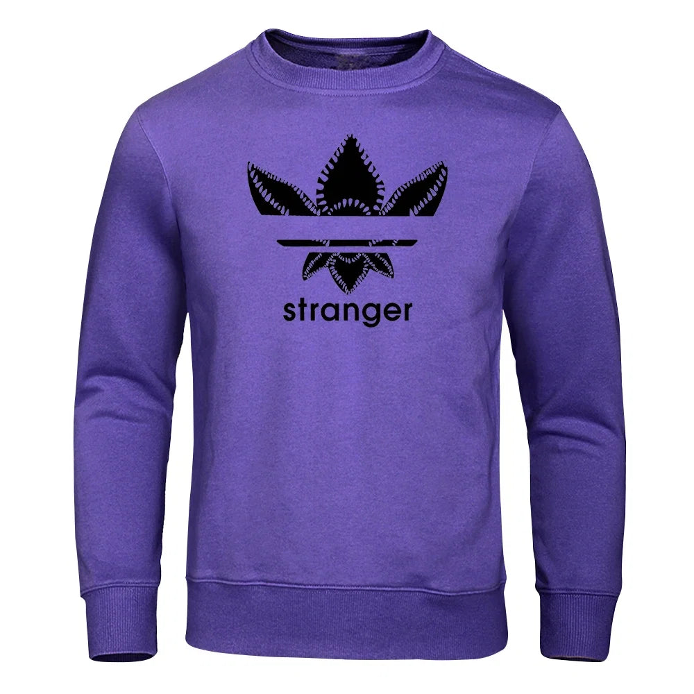 Funny Stranger Floral Pattern Printed Hoodies Mens Letter Style Streetwear Fashion Loose Street Hoody Fleece Pullover Men Hoodie