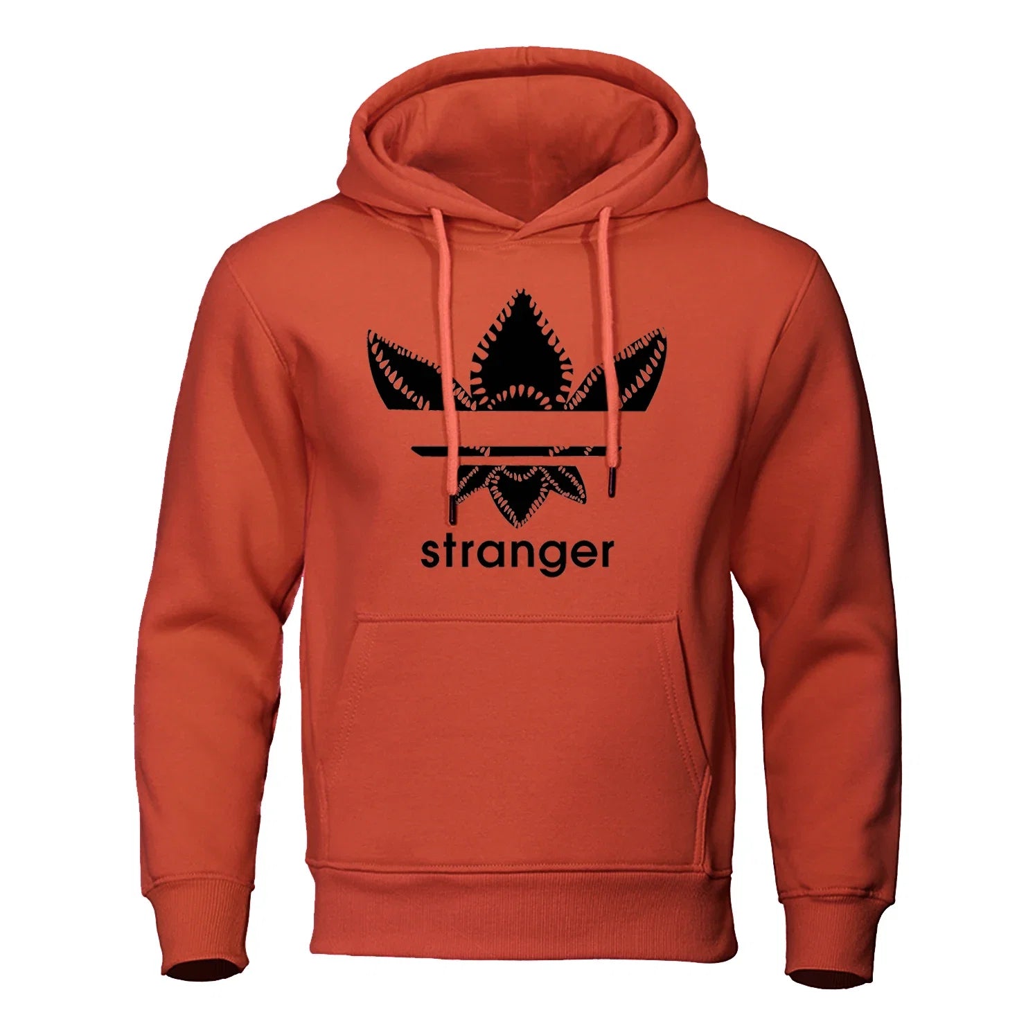 Funny Stranger Floral Pattern Printed Hoodies Mens Letter Style Streetwear Fashion Loose Street Hoody Fleece Pullover Men Hoodie