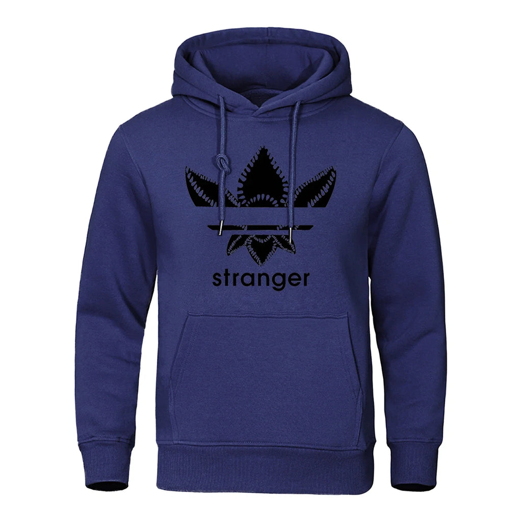 Funny Stranger Floral Pattern Printed Hoodies Mens Letter Style Streetwear Fashion Loose Street Hoody Fleece Pullover Men Hoodie