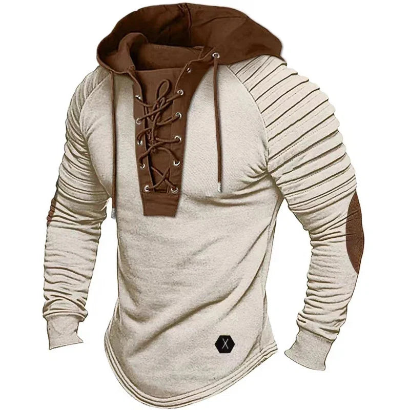 Spring Autumn Men's Pullover Hooded T-shirts Sweatshirt Lace Sports Long Sleeve Folded Casual Clothes Hoodies For Male Tees Tops
