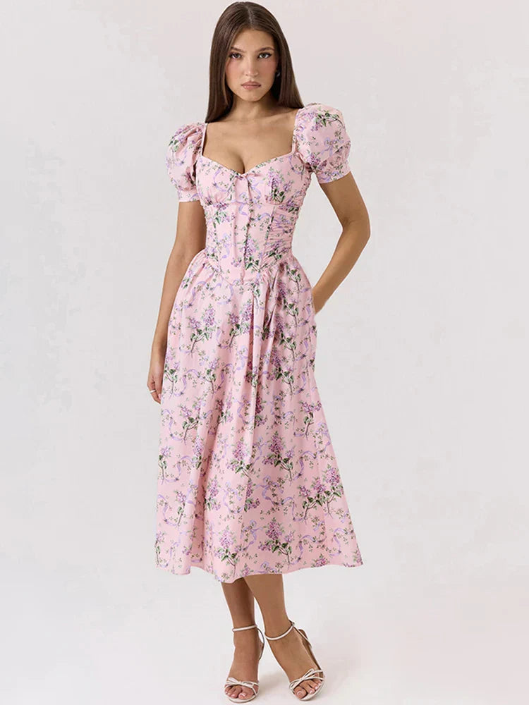 Mid-Calf Printed Backless Dress