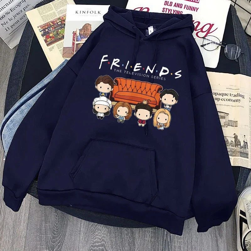 Women Funny Cartoon Friends Black Hoodies Friends Tv Show Harajuku Ullzang Graphic Sweatshirt Vintage Letter Y2k Hoody Female