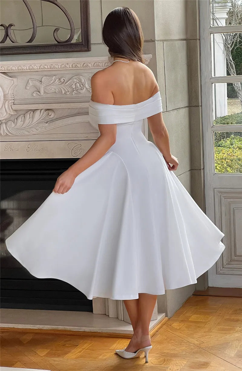 Off-Shoulder Flare Midi Dress