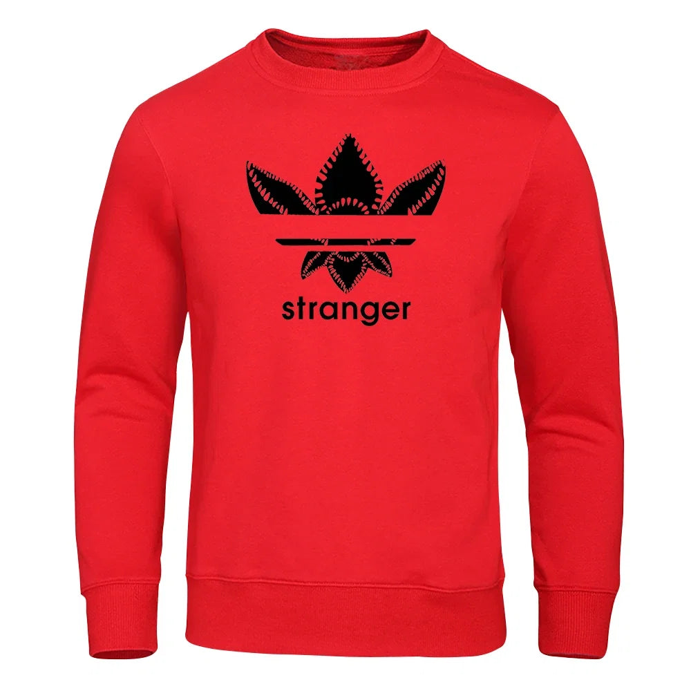Funny Stranger Floral Pattern Printed Hoodies Mens Letter Style Streetwear Fashion Loose Street Hoody Fleece Pullover Men Hoodie