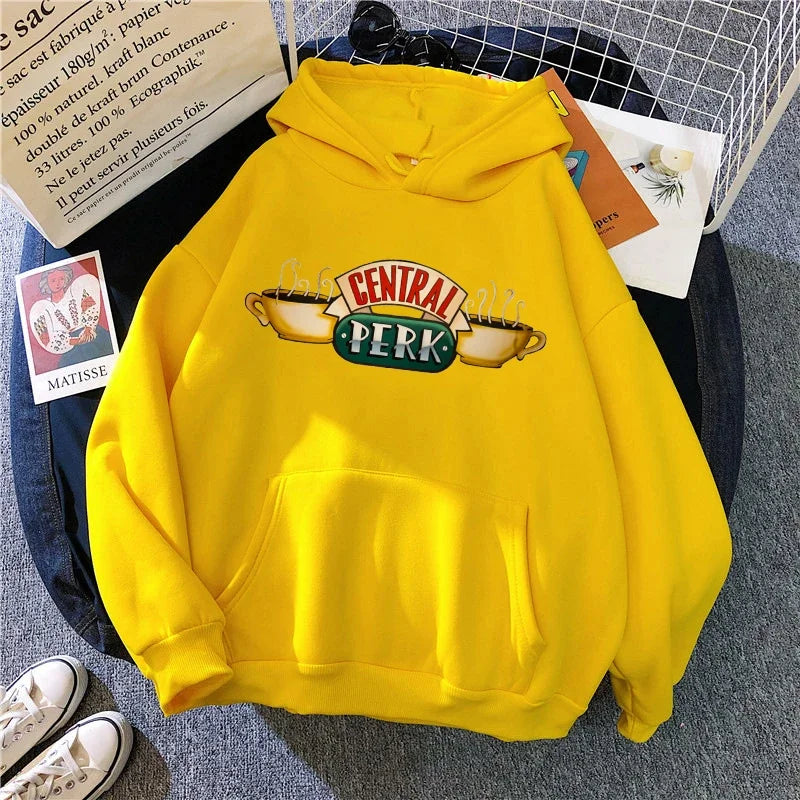 Women Funny Cartoon Friends Black Hoodies Friends Tv Show Harajuku Ullzang Graphic Sweatshirt Vintage Letter Y2k Hoody Female