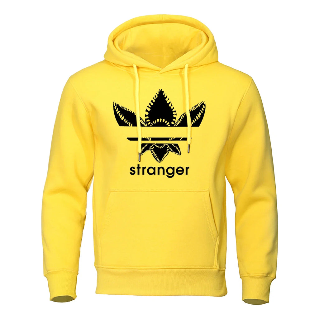 Funny Stranger Floral Pattern Printed Hoodies Mens Letter Style Streetwear Fashion Loose Street Hoody Fleece Pullover Men Hoodie