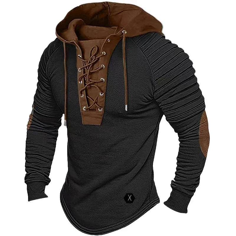 Spring Autumn Men's Pullover Hooded T-shirts Sweatshirt Lace Sports Long Sleeve Folded Casual Clothes Hoodies For Male Tees Tops