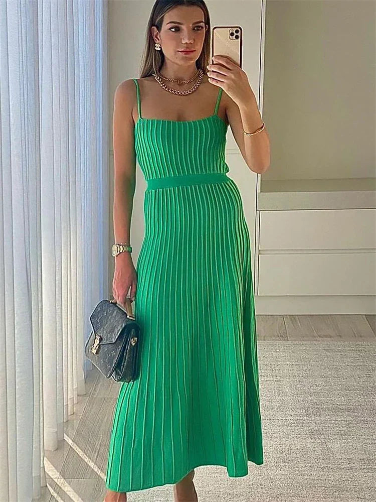 Solid Open Back Ribbed Stretch Knit Midi Dress