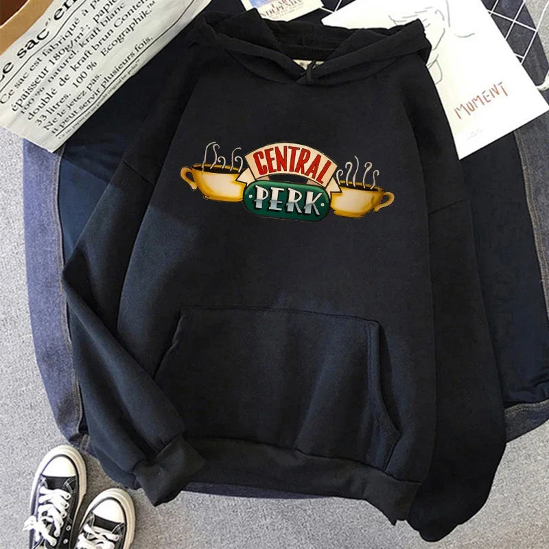 Women Funny Cartoon Friends Black Hoodies Friends Tv Show Harajuku Ullzang Graphic Sweatshirt Vintage Letter Y2k Hoody Female