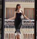 Black Lace Trumpet Spaghetti Strap Midi Dress