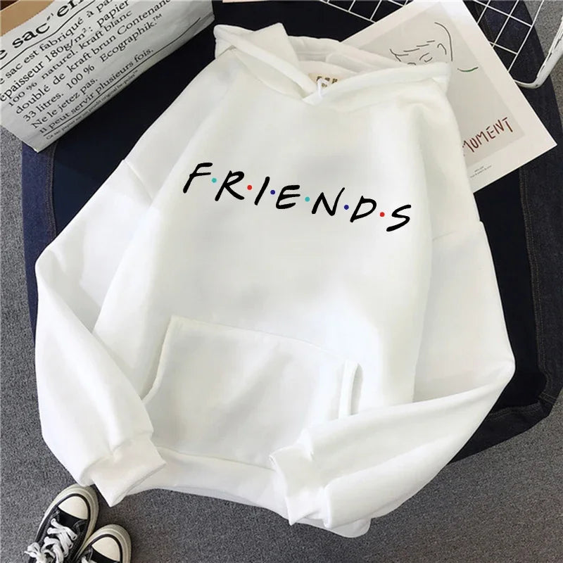 Women Funny Cartoon Friends Black Hoodies Friends Tv Show Harajuku Ullzang Graphic Sweatshirt Vintage Letter Y2k Hoody Female