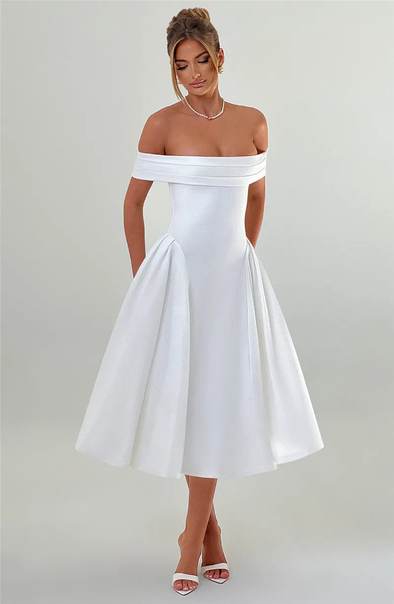 Off-Shoulder Flare Midi Dress