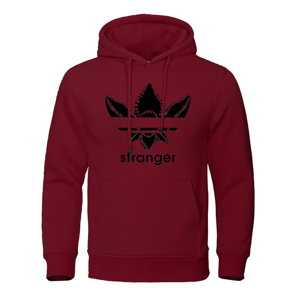 Funny Stranger Floral Pattern Printed Hoodies Mens Letter Style Streetwear Fashion Loose Street Hoody Fleece Pullover Men Hoodie