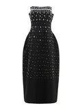 Diamonds Black Crystal Pearl Mini | Midi Dress