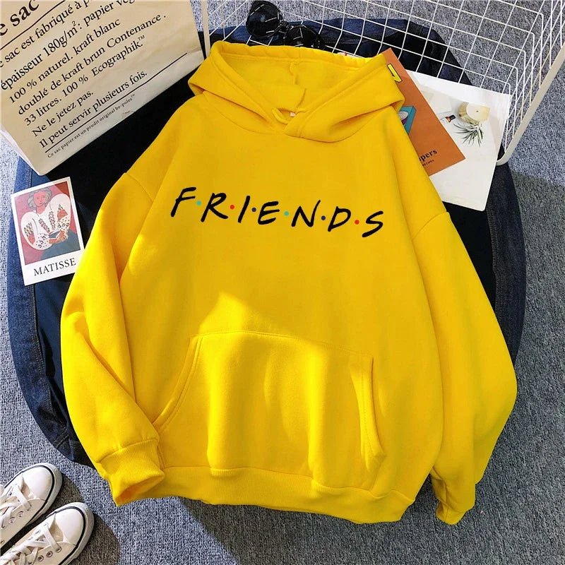 Women Funny Cartoon Friends Black Hoodies Friends Tv Show Harajuku Ullzang Graphic Sweatshirt Vintage Letter Y2k Hoody Female