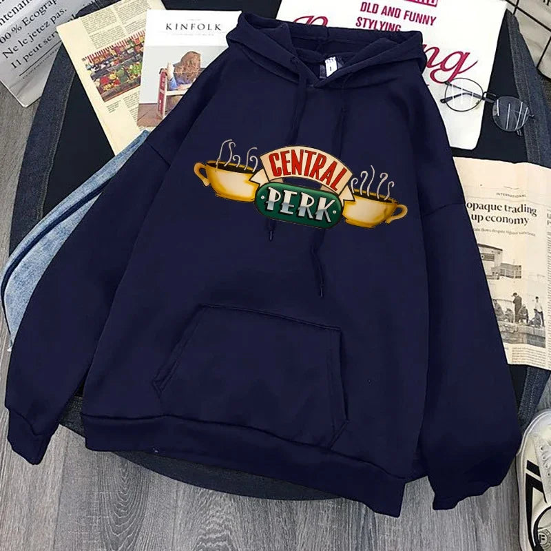 Women Funny Cartoon Friends Black Hoodies Friends Tv Show Harajuku Ullzang Graphic Sweatshirt Vintage Letter Y2k Hoody Female