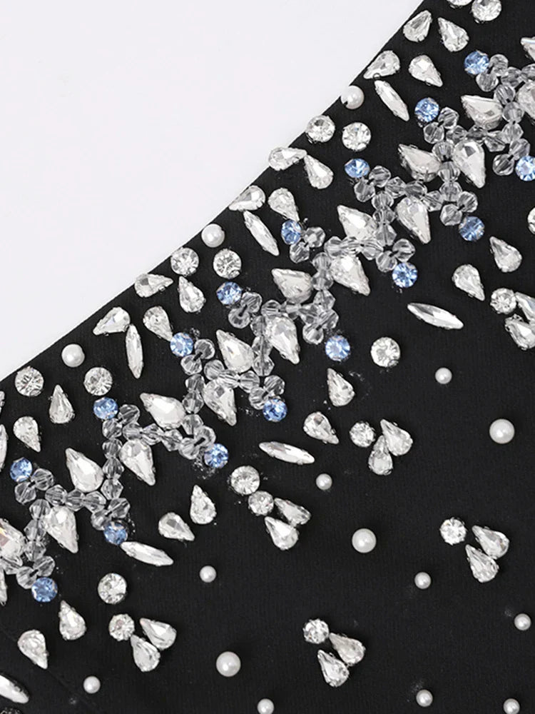 Diamonds Black Crystal Pearl Mini | Midi Dress