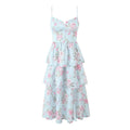 Print Cross Lacing up Back Slit Midi Dress