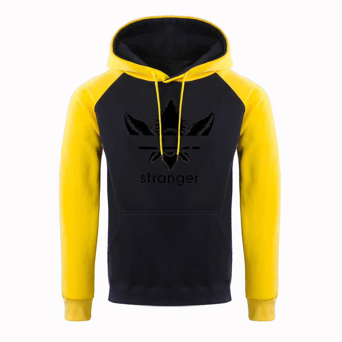 Funny Stranger Floral Pattern Printed Hoodies Mens Letter Style Streetwear Fashion Loose Street Hoody Fleece Pullover Men Hoodie