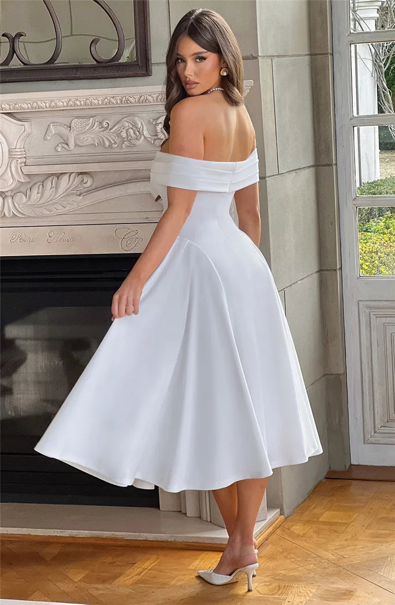 Off-Shoulder Flare Midi Dress