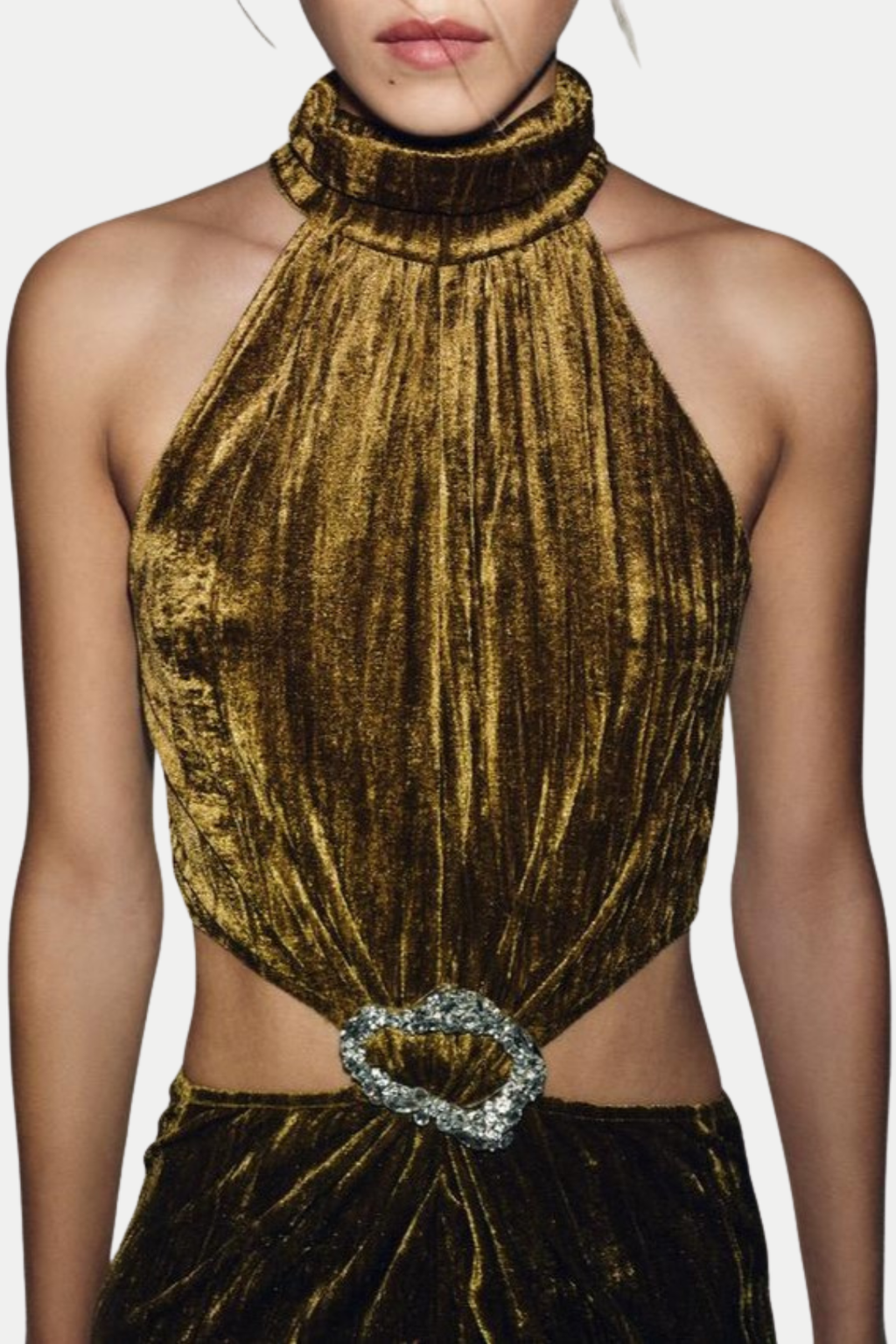 Sudya Halter Velvet Cutout Midi Dress