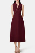 Vequa Asymmetric Collar Sleeveless Midi Dress - Wine