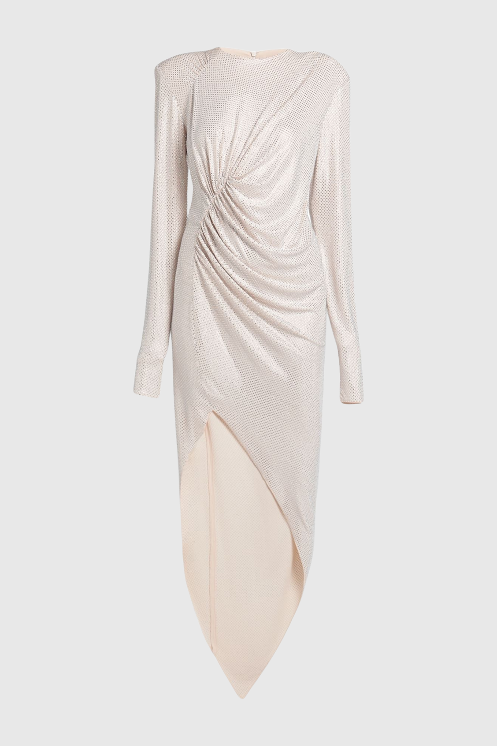 Vetaya Crystal Embellished Asymmetrical Midi Dress - Beige