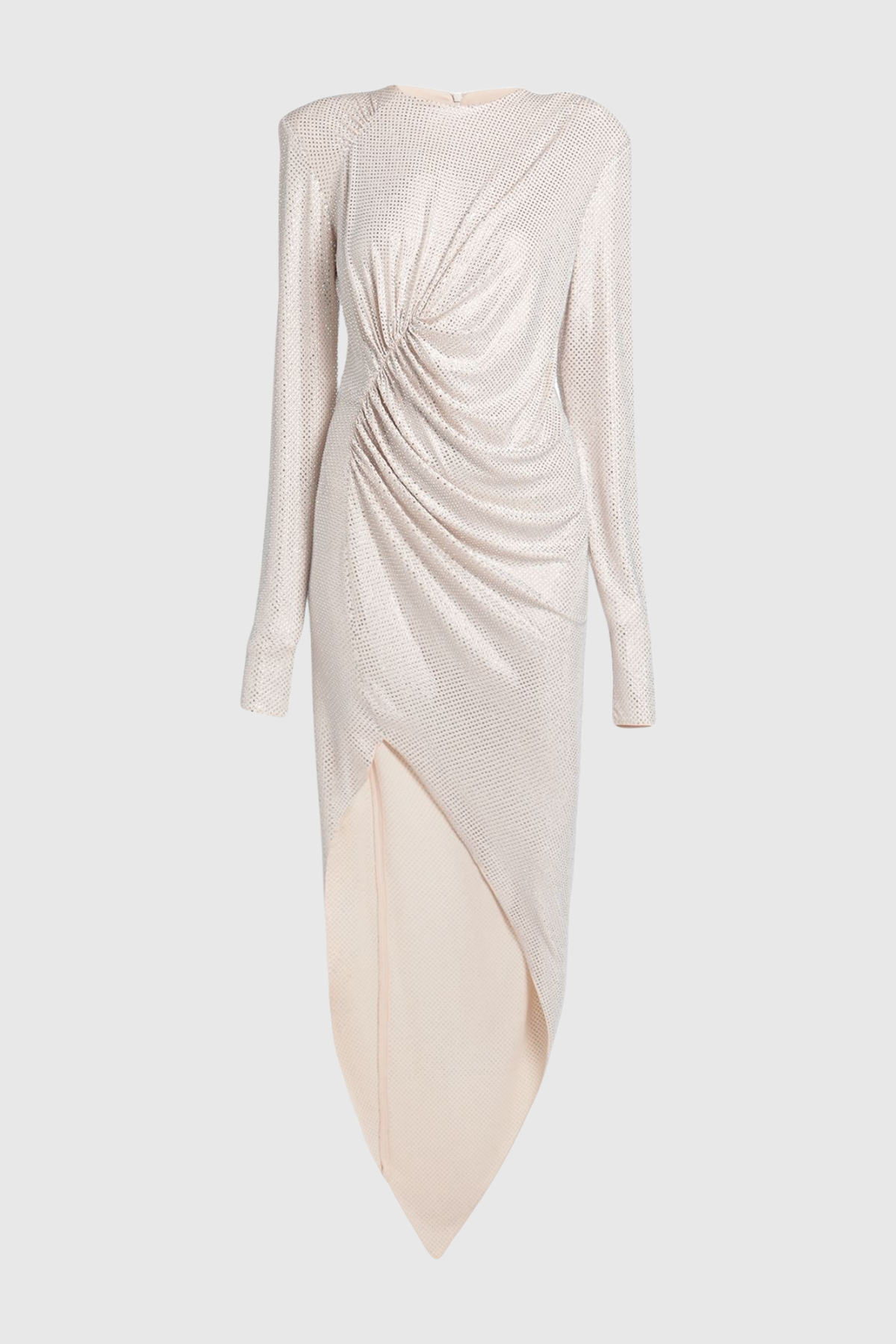 Vetaya Crystal Embellished Asymmetrical Midi Dress - Beige