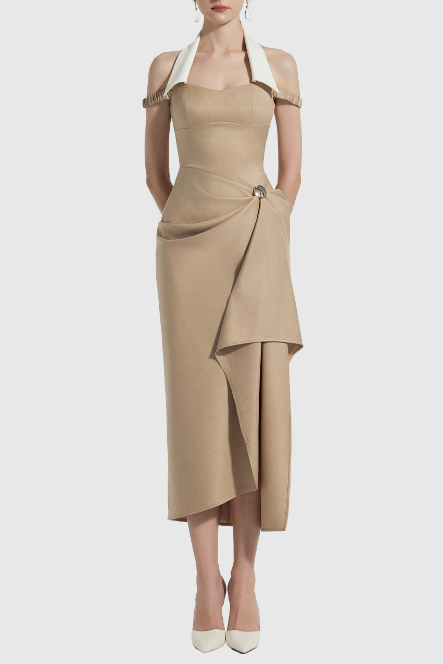Yarin Collar Draped Midi Dress